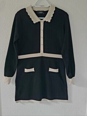 Black & Cream Contrast Collar Knit Dress
